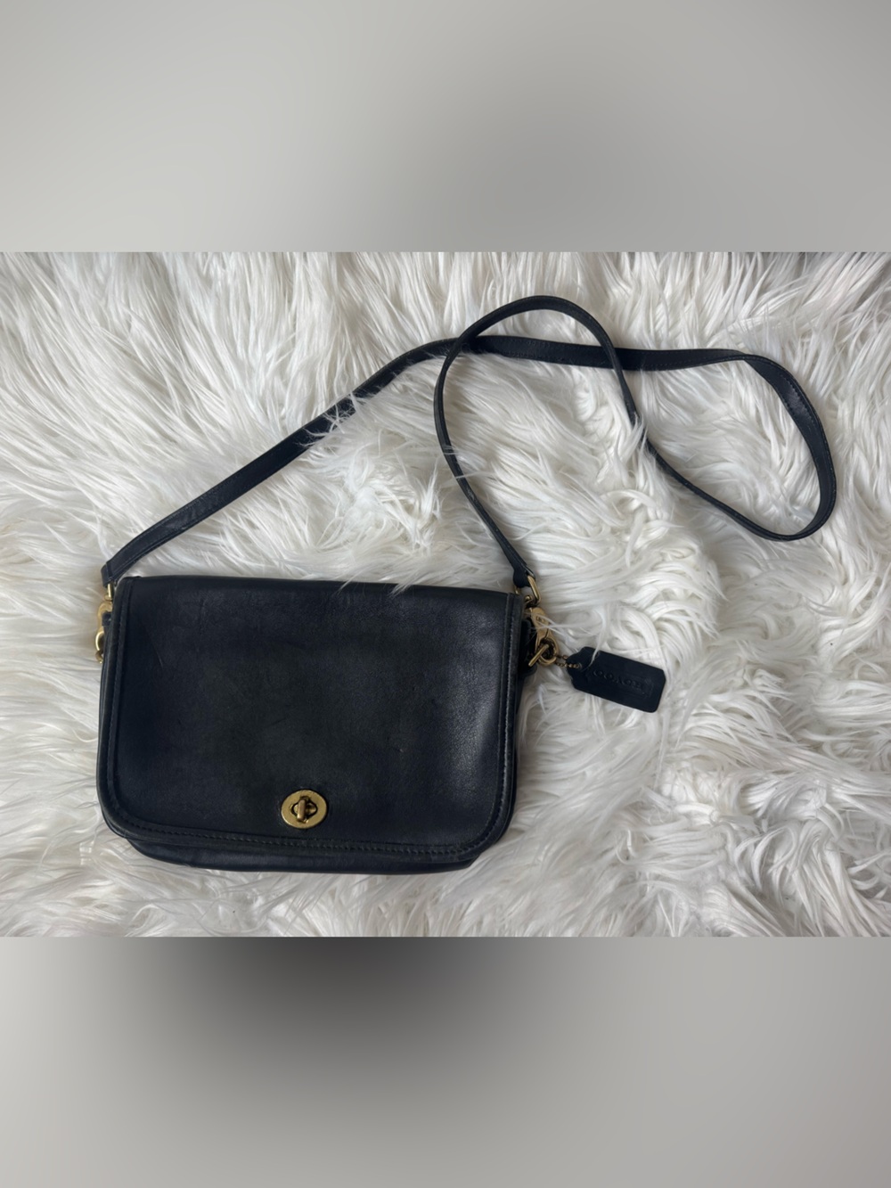 Coach Black Leather Crossbody with Gold Hardware
